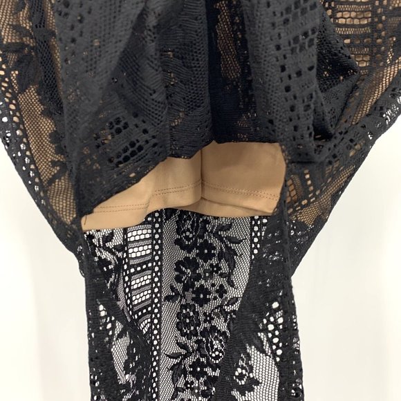 Miss Selfridge Dress Maxi Black Floral Lace Sleeveless Open Back Slits - Picture 13 of 13